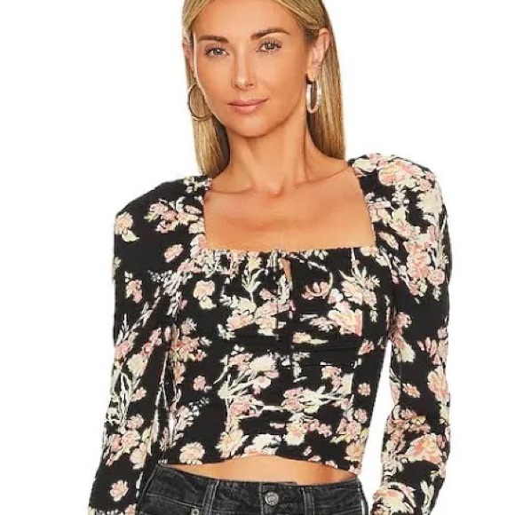 NWT Free People Hilary Floral Printed Keyhole Top in Black combo | Medium - Picture 2 of 4
